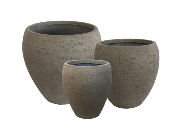 Contemporary Round Fibercement Pot Grey Color Set of 3