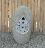 Riverstone Lantern With Carved Motiv On One Side 45cm Height
