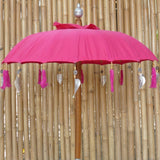 Bali Umbrella Rose Red With Metal Coins And Silver Hearts 100cm Diameter