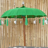 Bali Umbrella Vibrant Green With Metal Coins And Silver Hearts 100cm Diameter