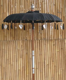 Bali Umbrella Black With Metal Coins And Silver Hearts 130cm Diameter