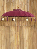 Bali Umbrella Deep Claret With Metal Coins And Silver Hearts 130cm Diameter