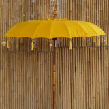 Bali Umbrella Saffron With Metal Coins And Golden Hearts 190cm Diameter