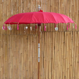 Bali Umbrella Rose Red With Metal Coins And Silver Hearts 190cm Diameter