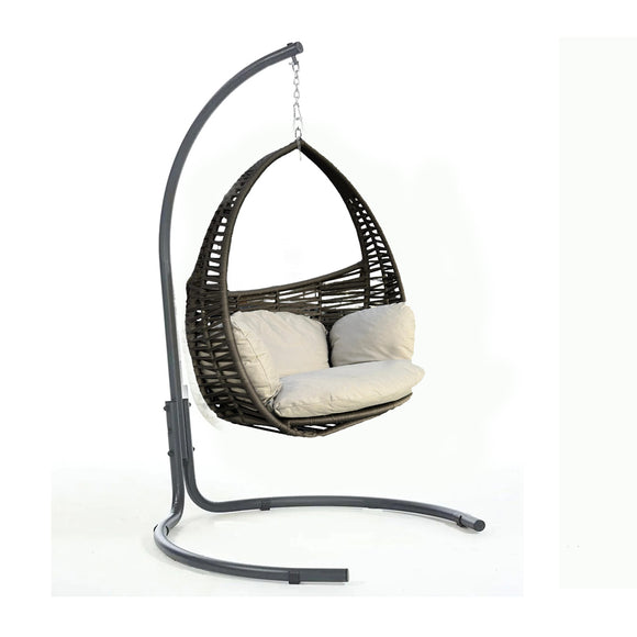 Ilyada 1-Seater Hanging Swing Chair With Metal Stand And Pillows, Anthracite & Light Grey Color
