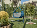 Ares 1-Seater Hanging Swing Chair With Metal Stand And Pillows, Baby Blue & Light Grey Color