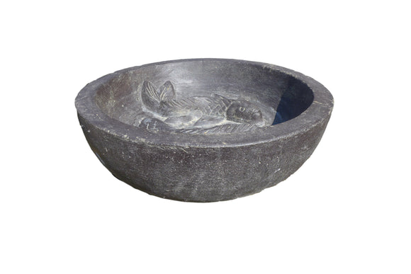 Water Bowl With Two Fish Cast Stone 40cm Diameter P BOWL2FISH
