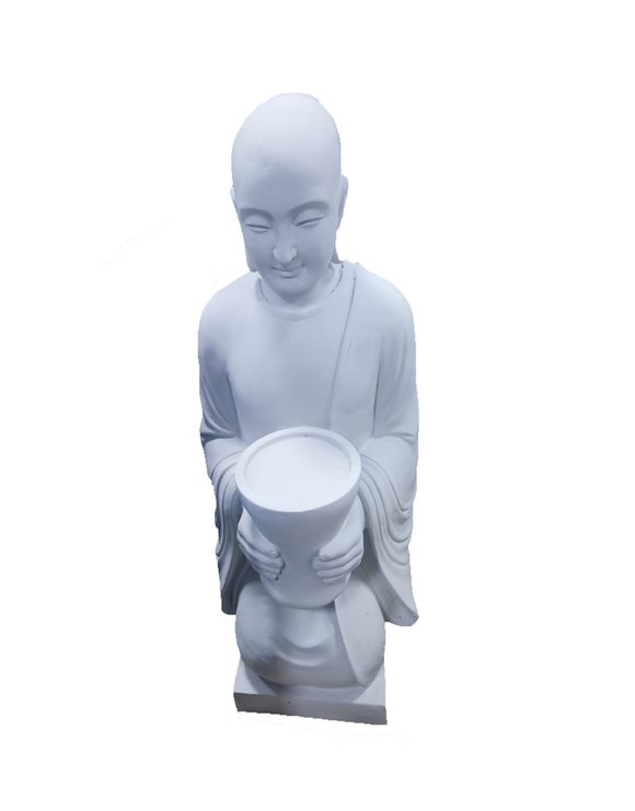 Kneeling Buddha Fibercement Statue with Bowl White Color GA40-540