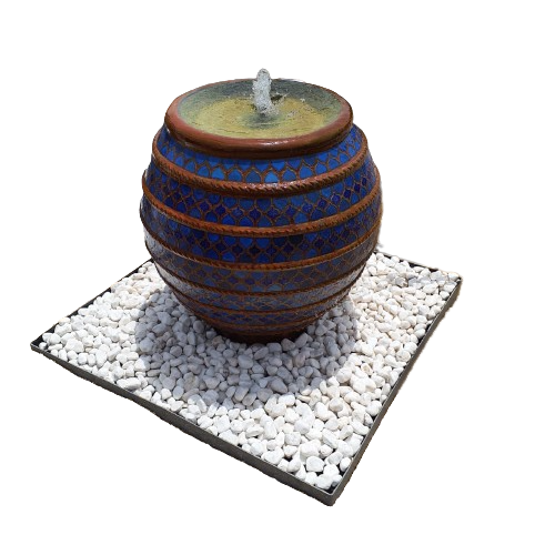 DP Gazelle Full Blue Mosaic Pot Fountain With Horizontal Stripe Terracotta Color 85cm Height