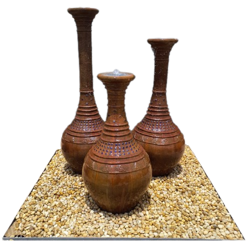 Long Neck Zabeel Pot Fountain with Blue Dots and Horizontal Stripe Terracotta Color Set