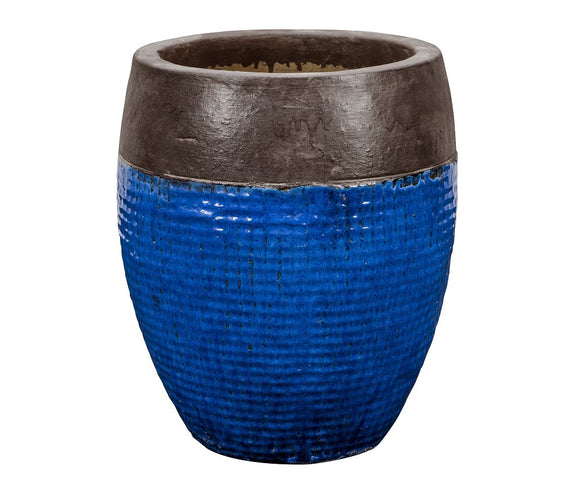 PFP1022 Tall Round Ceramic Pot With Grid Design Brussel Sky Blue Height 54cm Diameter 50cm