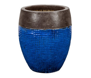 PFP1021 Tall Round Ceramic Pot With Grid Design Brussel Sky Blue Height 40cm Diameter 33cm