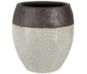 PFP1021 Tall Round Ceramic Pot With Grid Design Brussel White Height 40cm Diameter 33cm