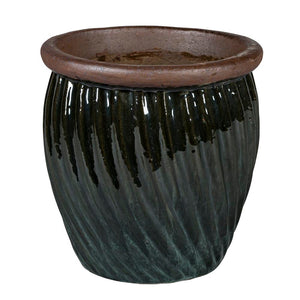 Lipped Round Curving Stripes Pot Ceramic Glazed Black Dortmund 3-03MA Set of 3 