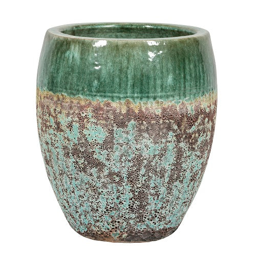 Round Pot Ceramic Glazed and Ancient Finish Melbourne 2-04MA Misty Green Set of 2