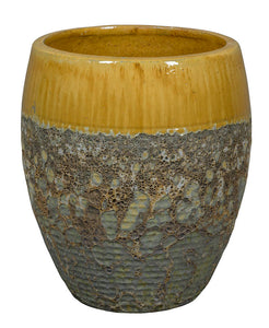 PFP2042 Round Pot Ceramic Glazed and Ancient Finish Melbourne Misty Ochre Height 54cm Diameter 50cm