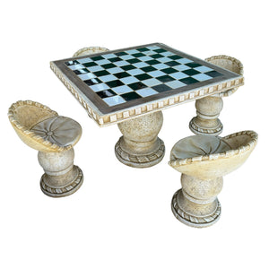 Chess Pattern Design Concrete Garden Table With 4 Seats Garden Furniture Set Ocre CM55E