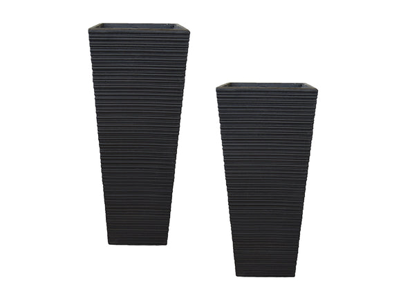 Tall Striped Square Pot Black Color Set of 2