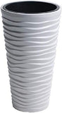 DPSA3001 Wavy Sand Slim Plastic Plant Pot White Height 52cm Diameter 30cm