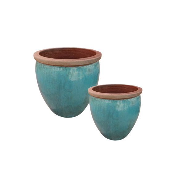 Lipped Bowl Ceramic Pot Green Color Set of 2