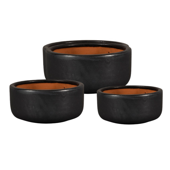 Wide and low Bowl Pot Ceramic Metallic Color Set of 3
