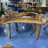 Teakwood Root Round Coffee Table With 2 Teakwood Root Bench Set 1
