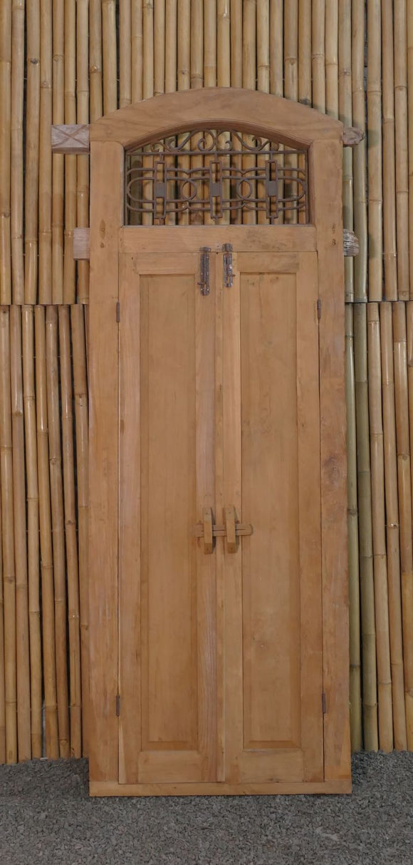Teakwood Antique Door With Metal Top Round Curving 246cm Height