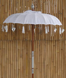 Bali Umbrella White With Metal Coins And Silver Hearts 130cm Diameter