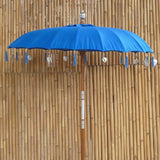Bali Umbrella Azur Blue With Metal Coins And Silver Hearts 190cm Diameter