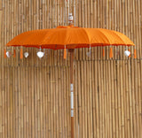 Bali Umbrella Flame With Metal Coins And Silver Hearts 190cm Diameter