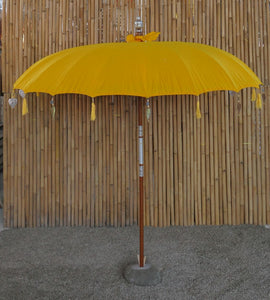 Bali Umbrella Saffron With Metal Coins And Silver Hearts 230cm Diameter