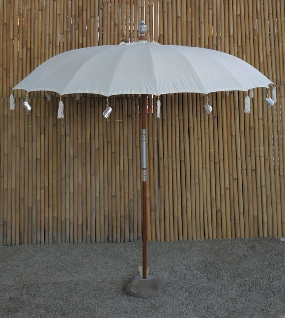 Bali Umbrella Crème With Metal Coins And Silver Hearts 230cm Diameter