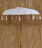 Bali Umbrella White With Metal Coins And Golden Leaves 130cm Diameter