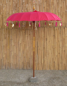 Bali Umbrella Rose Red With Metal Coins And Golden Hearts 190cm Diameter