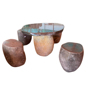 Natural Stone  Garden Table With 4 Stools Set