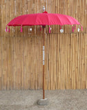 Bali Umbrella Rose Red With Metal Coins And Silver Hearts 190cm Diameter