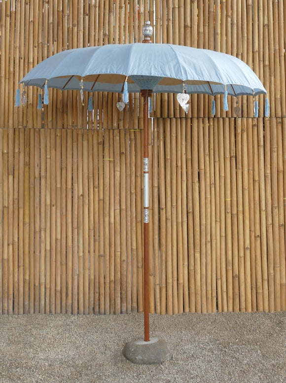 Bali Umbrella Sky Blue With Metal Coins And Golden Hearts 190cm Diameter