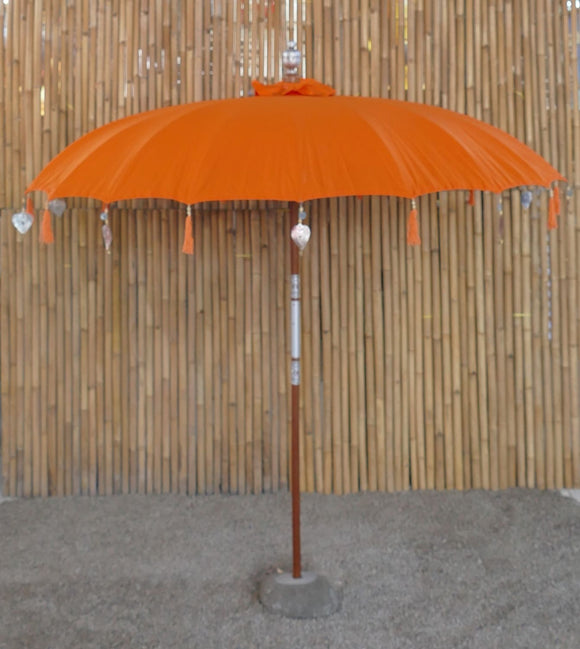Bali Umbrella Flame With Metal Coins And Silver Hearts 230cm Diameter