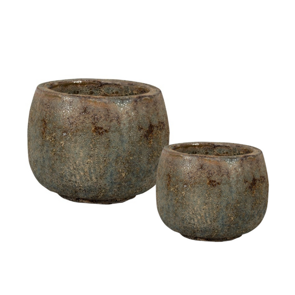 Round Pot Ceramic  Antique Brown Set of 2