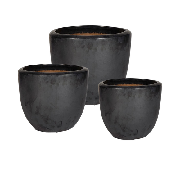 Round Bowl Pot Ceramic Glazed Metallic Set of 3