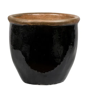 PFP1013 Lipped Round Ceramic Pot Glazed Stuttgart Black Height 60cm Diameter 64cm
