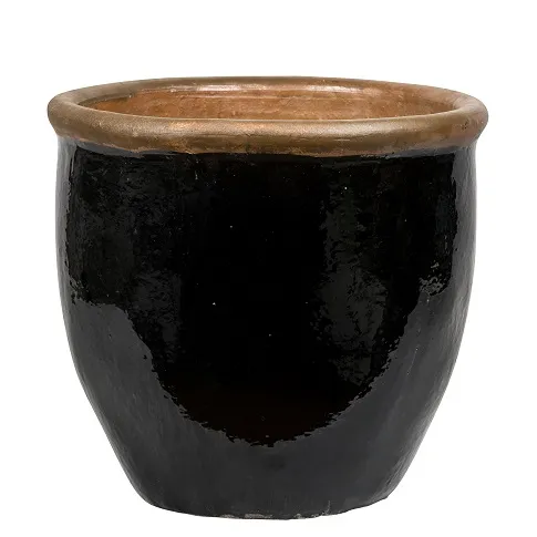 PFP1012 Lipped Round Ceramic Pot Glazed Stuttgart Black Heights 51cm Diameter 53cm