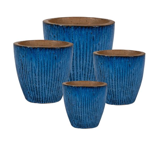 Round Ceramic Pot Bremen Blue Color Set of 4