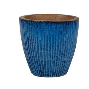 PFP1021 Round Ceramic Pot With Vertical Striped Design Bremen Blue Height 25cm Diameter 25cm