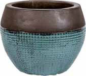 PFP1011 Wide Round Ceramic Pot With Grid Design Brusse Green Height 21cm Diameter 26cm