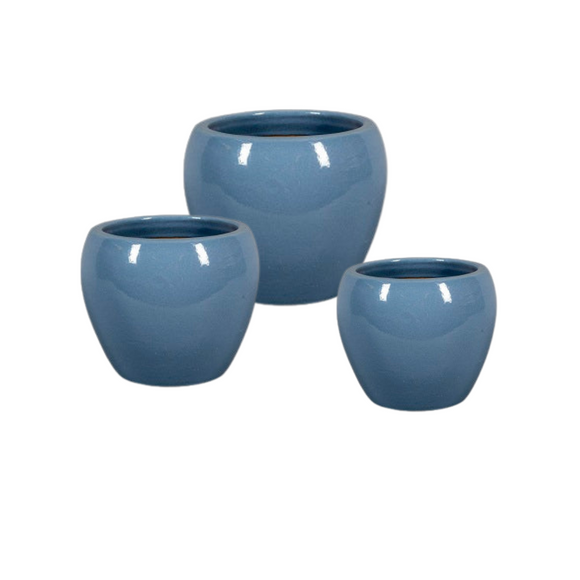 Round Bowl Pot Ceramic Ruby Blue Color Set of 3