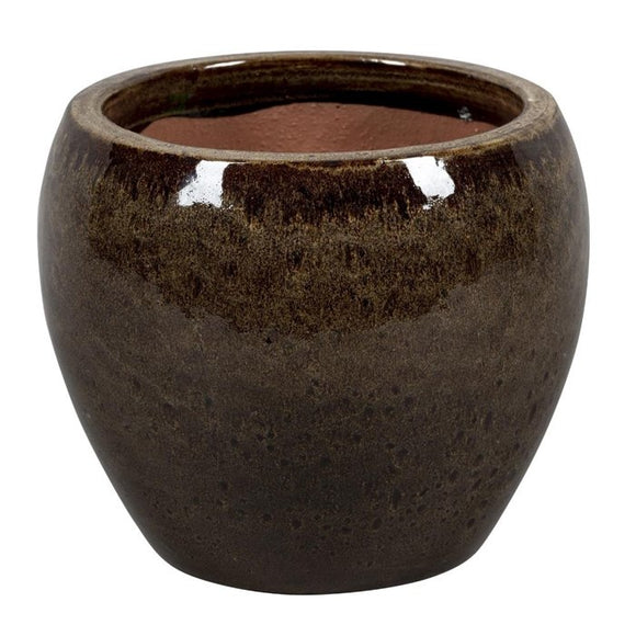 PFP1011 Round Bowl Pot Ceramic Glazed Indigo Misty Brown Height 17cm Diameter 19cm