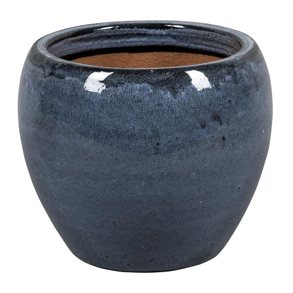 PFP1011 Round Bowl Pot Ceramic Glazed Indigo Misty Black Height 17cm Diameter 19cm