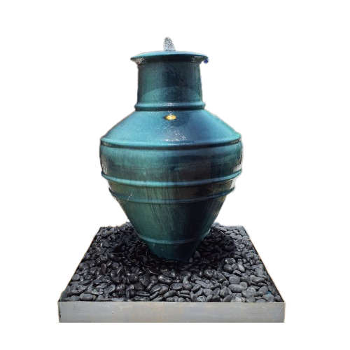 Audrey Pot Fountain With Horizontal Srtripe Design Ocean Blue Color