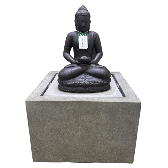 Seated Buddha With Low Cube Fiberglass Fountain Height 90cm